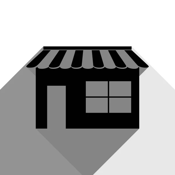 Ladenschild-Illustration. Vektor. schwarzes Symbol mit zwei flachen grauen Schatten auf weißem Hintergrund. — Stockvektor