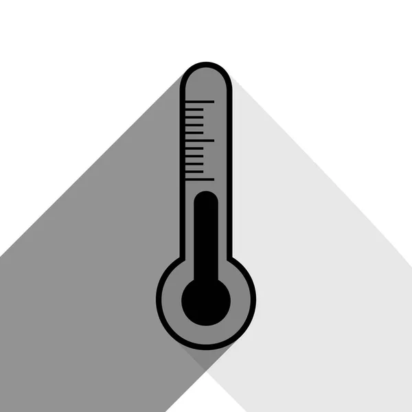 Sinal de termômetro de tecnologia de diagnóstico Meteo. Vector. Ícone preto com duas sombras planas cinza no fundo branco . —  Vetores de Stock