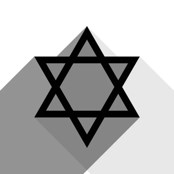 Bouclier Magen David Star. Symbole d'Israël. Vecteur. Icône noire avec deux ombres grises plates sur fond blanc . — Image vectorielle
