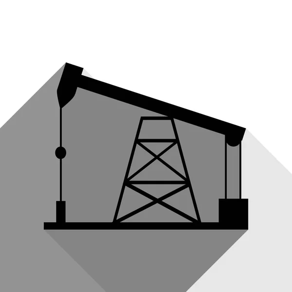 Ölbohrplattform-Schild. Vektor. schwarzes Symbol mit zwei flachen grauen Schatten auf weißem Hintergrund. — Stockvektor