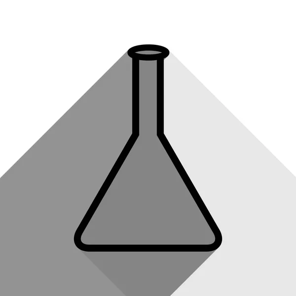 Konisk kolv tecken. Laboratorium glas sign. Vektor. Svart ikon med två platt grå skuggor på vit bakgrund. — Stock vektor