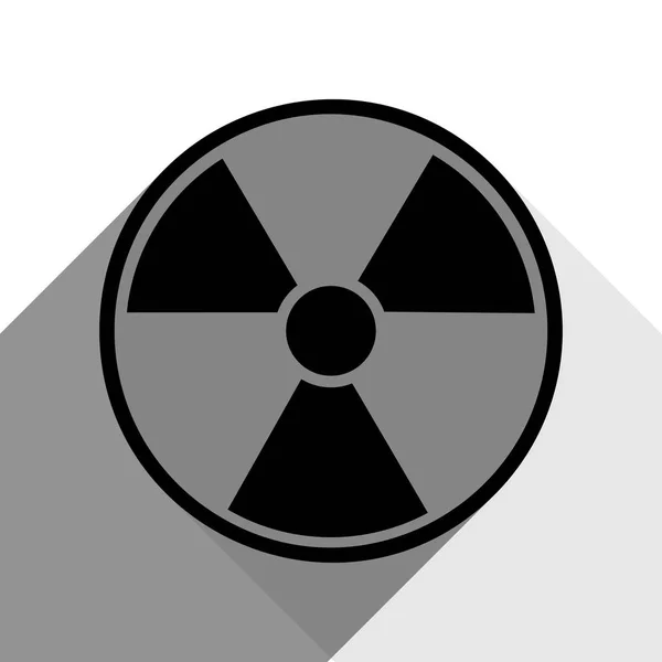 Радиационный знак Круглый. Вектор. Черная иконка с двумя плоскими серыми тенями на белом фоне . — стоковый вектор