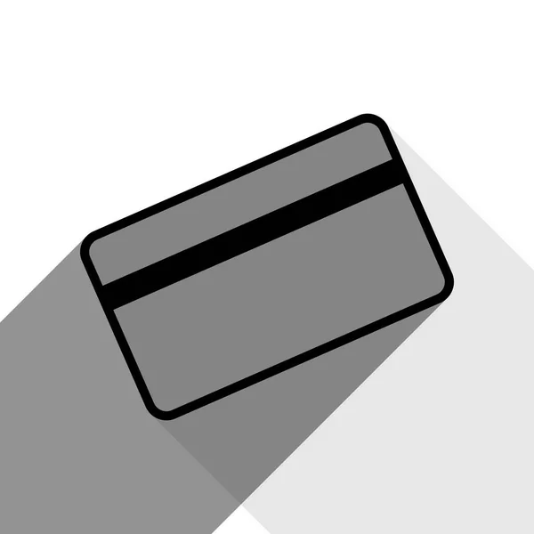 Tarjeta de crédito para descargar. Vector. Icono negro con dos sombras grises planas sobre fondo blanco . — Vector de stock