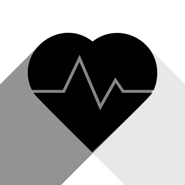 Heartbeat sign illustration. Vector. Black icon with two flat gray shadows on white background. — Stock Vector