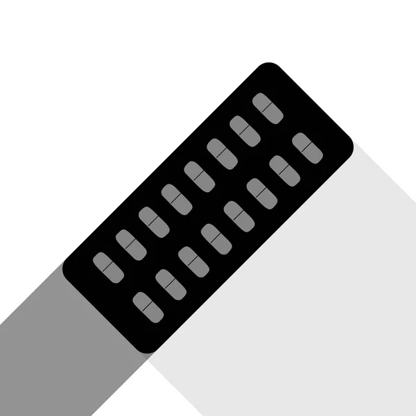 Signo de pastillas médicas. Vector. Icono negro con dos sombras grises planas sobre fondo blanco . — Archivo Imágenes Vectoriales