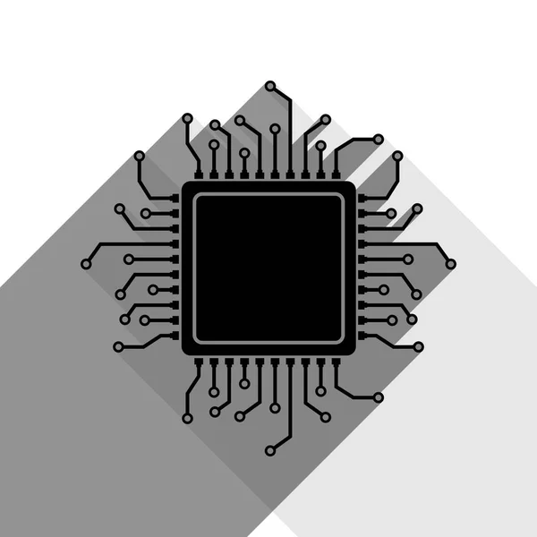 CPU ilustração microprocessador. Vector. Ícone preto com duas sombras planas cinza no fundo branco . — Vetor de Stock