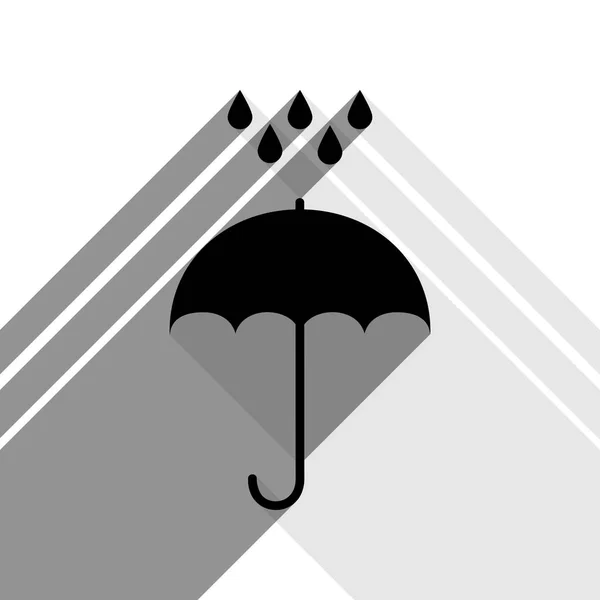 Paraguas con gotas de agua. Símbolo de protección contra lluvia. Estilo de diseño plano. Vector. Icono negro con dos sombras grises planas sobre fondo blanco . — Vector de stock