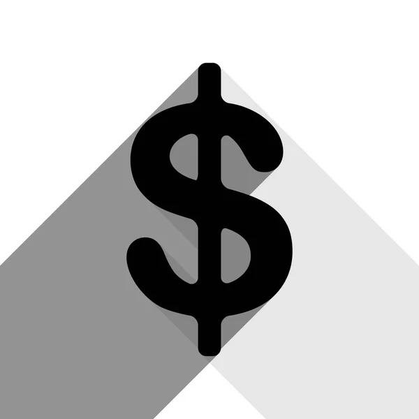 Dollar logga illustration. USD valutasymbol. Pengar etikett. Vektor. Svart ikon med två platt grå skuggor på vit bakgrund. — Stock vektor