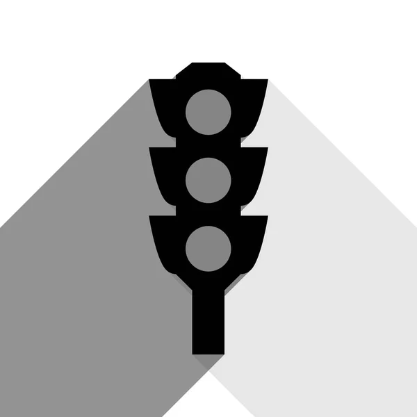 Segnale semaforo. Vettore. Icona nera con due ombre grigie piatte su sfondo bianco . — Vettoriale Stock