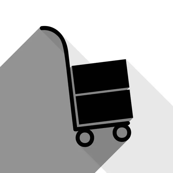 Hand lastbil tecken. Vektor. Svart ikon med två platt grå skuggor på vit bakgrund. — Stock vektor