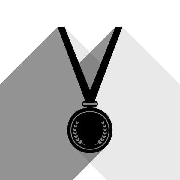 Medal simple sign. Vector. Black icon with two flat gray shadows on white background. — Stock Vector
