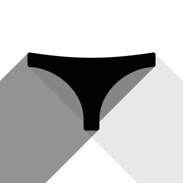 Señal de bragas para mujer. Vector. Icono negro con dos sombras grises planas sobre fondo blanco . — Vector de stock