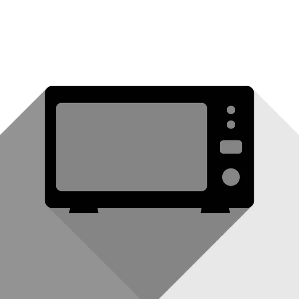 Illustration de signe micro-ondes. Vecteur. Icône noire avec deux ombres grises plates sur fond blanc . — Image vectorielle