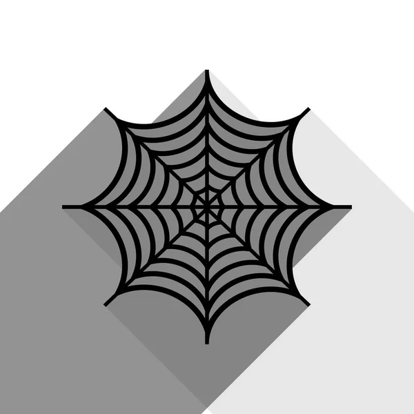 在网络图上的蜘蛛。矢量。有两个扁平的灰色阴影，白色背景上的黑色图标. — 图库矢量图片