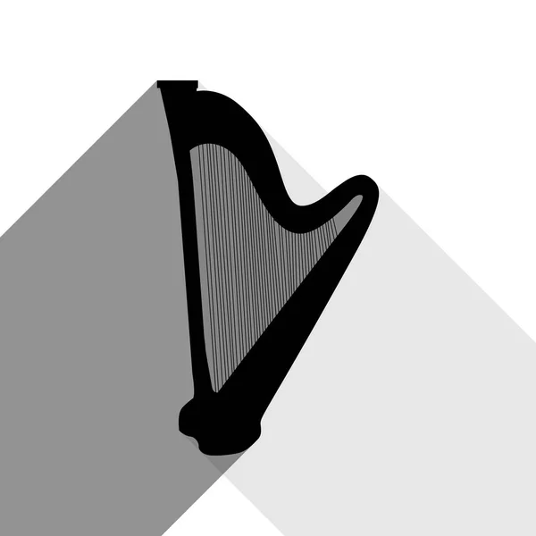 Müzik aleti harp işareti. Vektör. İki düz gri gölgeler beyaz arka planda siyah simgesi. — Stok Vektör