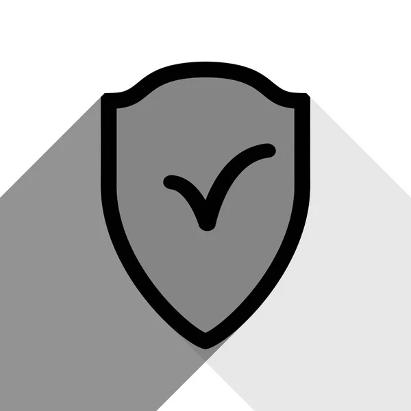 Signe bouclier comme symbole de protection et d'assurance. Vecteur. Icône noire avec deux ombres grises plates sur fond blanc . — Image vectorielle