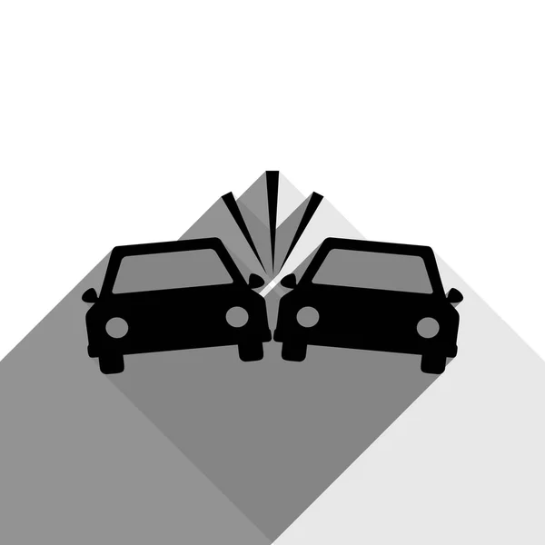 Señal de coches estrellados. Vector. Icono negro con dos sombras grises planas sobre fondo blanco . — Archivo Imágenes Vectoriales