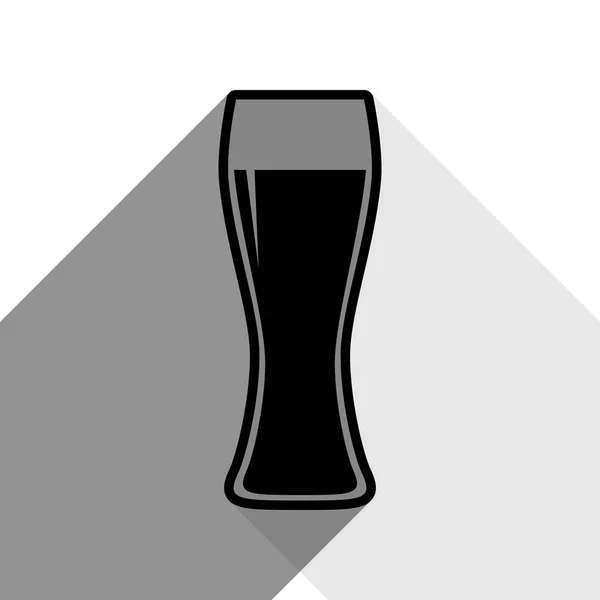 맥주 유리 간판입니다. 벡터입니다. 흰색 바탕에 두 개의 평면 회색 그림자와 함께 블랙 아이콘. — 스톡 벡터