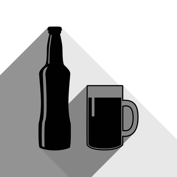 Bierflaschenschild. Vektor. schwarzes Symbol mit zwei flachen grauen Schatten auf weißem Hintergrund. — Stockvektor
