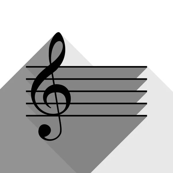 Señal de clave de violín musical. G-clave. Vector. Icono negro con dos sombras grises planas sobre fondo blanco . — Vector de stock