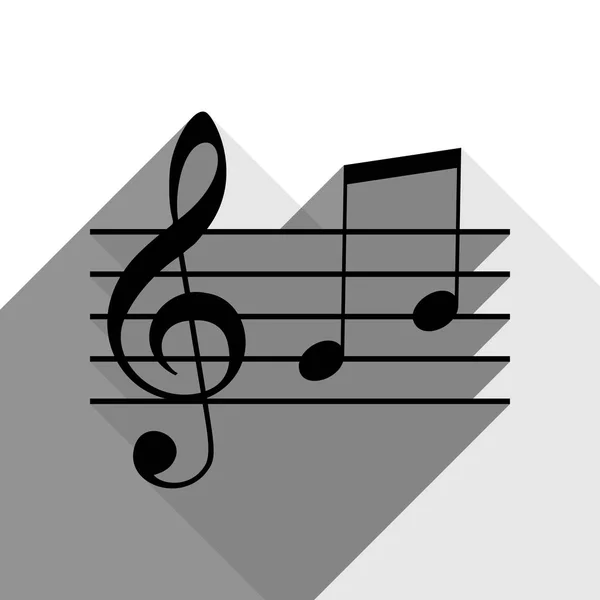 음악 바이올린 음자리표 G 음자리표 그리고 노트 G, H. 벡터. 흰색 바탕에 두 개의 평면 회색 그림자와 함께 블랙 아이콘. — 스톡 벡터