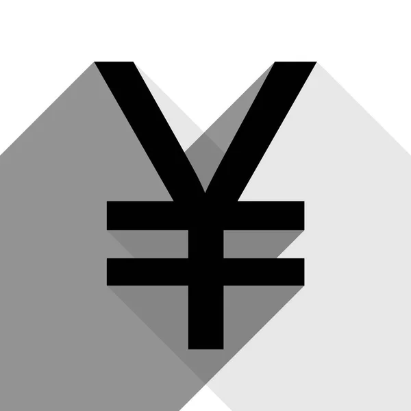 Signo de yen. Vector. Icono negro con dos sombras grises planas sobre fondo blanco . — Vector de stock