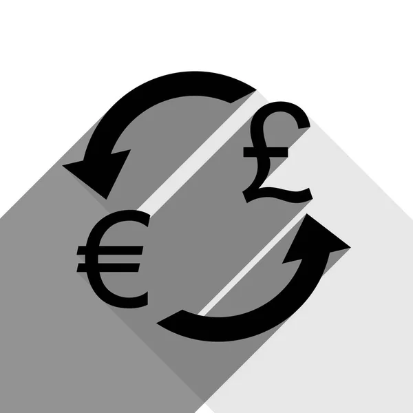 Znak wymiany waluty. Euro oraz Funt Wielkiej Brytanii. Wektor. Czarna ikona z dwóch płaskich szare cienie na białym tle. — Wektor stockowy