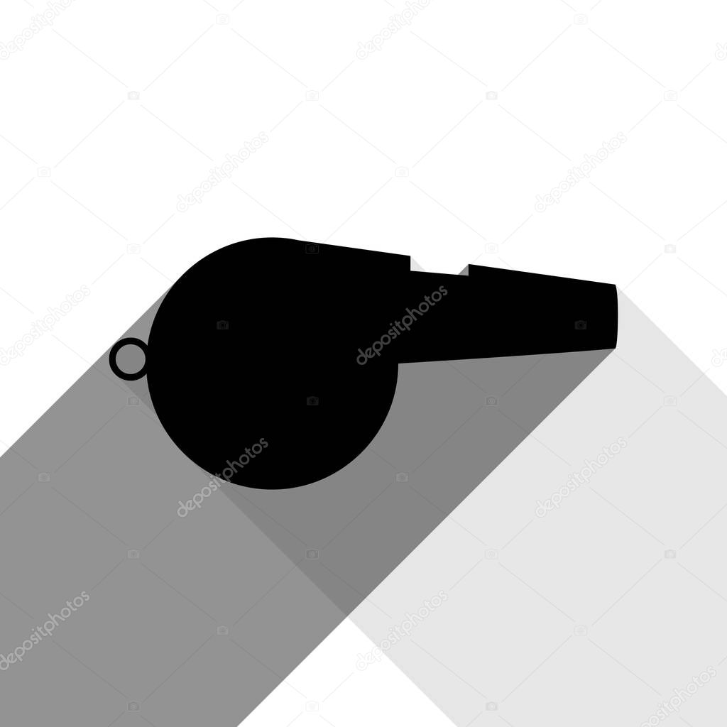 Whistle sign. Vector. Black icon with two flat gray shadows on white background.