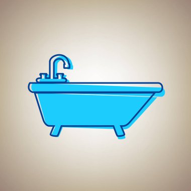 Küvet işareti illüstrasyon. Vektör. Bej renkli arka plan üzerinde arıza mavi dağılımı ile gökyüzü mavi simge.