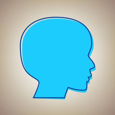 İnsanlar işareti baş. Vektör. Bej renkli arka plan üzerinde arıza mavi dağılımı ile gökyüzü mavi simge.