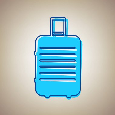 Bagaj işareti illüstrasyon. Vektör. Bej renkli arka plan üzerinde arıza mavi dağılımı ile gökyüzü mavi simge.