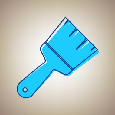 Fırça işareti illüstrasyon. Vektör. Bej renkli arka plan üzerinde arıza mavi dağılımı ile gökyüzü mavi simge.