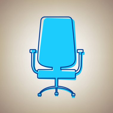 Ofis koltuğu işaret. Vektör. Bej renkli arka plan üzerinde arıza mavi dağılımı ile gökyüzü mavi simge.