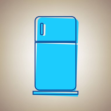Buzdolabı işareti illüstrasyon. Vektör. Bej renkli arka plan üzerinde arıza mavi dağılımı ile gökyüzü mavi simge.