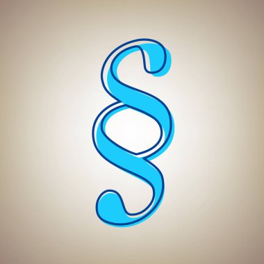 Paragraf işareti illüstrasyon. Vektör. Bej renkli arka plan üzerinde arıza mavi dağılımı ile gökyüzü mavi simge.