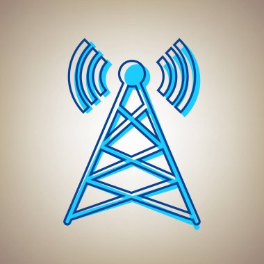 Anten işareti illüstrasyon. Vektör. Bej renkli arka plan üzerinde arıza mavi dağılımı ile gökyüzü mavi simge.