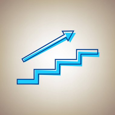 Merdiven ok ile. Vektör. Bej renkli arka plan üzerinde arıza mavi dağılımı ile gökyüzü mavi simge.