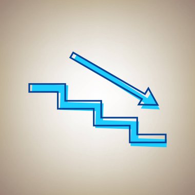 Ok ile merdiven aşağı. Vektör. Bej renkli arka plan üzerinde arıza mavi dağılımı ile gökyüzü mavi simge.