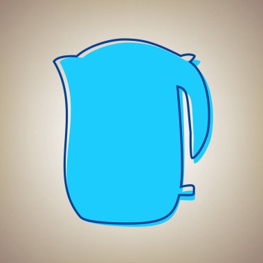 Elektrikli su ısıtıcısı işareti. Vektör. Bej renkli arka plan üzerinde arıza mavi dağılımı ile gökyüzü mavi simge.