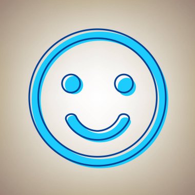 Gülümseme simgesi. Vektör. Bej renkli arka plan üzerinde arıza mavi dağılımı ile gökyüzü mavi simge.