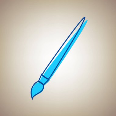 Fırça işareti illüstrasyon. Vektör. Bej renkli arka plan üzerinde arıza mavi dağılımı ile gökyüzü mavi simge.