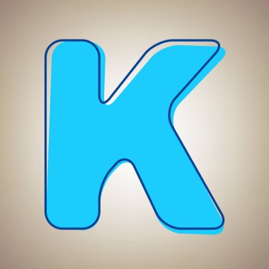 Harf K işareti şablon öğesi tasarım. Vektör. Bej renkli arka plan üzerinde arıza mavi dağılımı ile gökyüzü mavi simge.