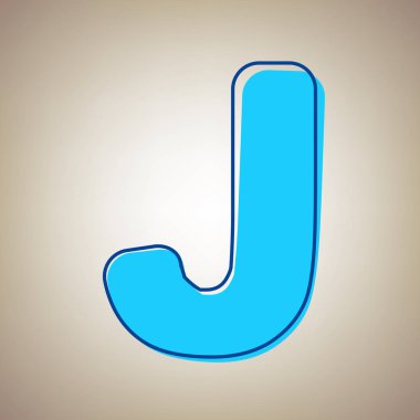 J harfi işareti şablon öğesi tasarım. Vektör. Bej renkli arka plan üzerinde arıza mavi dağılımı ile gökyüzü mavi simge.
