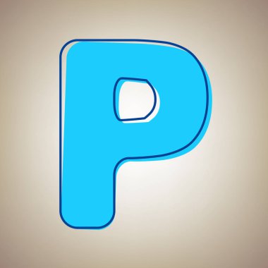P harfi işareti şablon öğesi tasarım. Vektör. Bej renkli arka plan üzerinde arıza mavi dağılımı ile gökyüzü mavi simge.