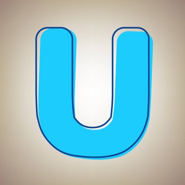 U harfi işareti şablon öğesi tasarım. Vektör. Bej renkli arka plan üzerinde arıza mavi dağılımı ile gökyüzü mavi simge.