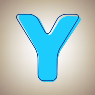Y harfi işareti şablon öğesi tasarım. Vektör. Bej renkli arka plan üzerinde arıza mavi dağılımı ile gökyüzü mavi simge.