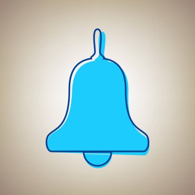 Bell Alarm, bell işaret. Vektör. Bej renkli arka plan üzerinde arıza mavi dağılımı ile gökyüzü mavi simge.