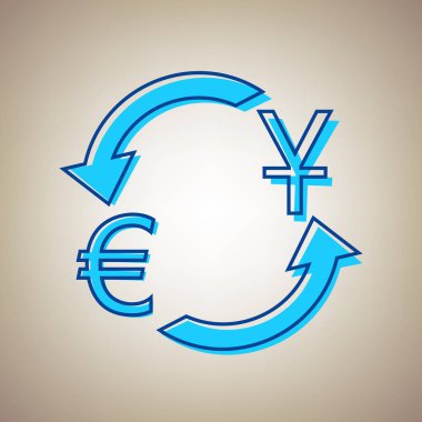 Döviz Alım Satım işareti. Dolar ve Euro. Vektör. Bej renkli arka plan üzerinde arıza mavi dağılımı ile gökyüzü mavi simge.