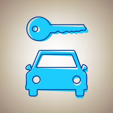 Araba anahtar basit işareti. Vektör. Bej renkli arka plan üzerinde arıza mavi dağılımı ile gökyüzü mavi simge.