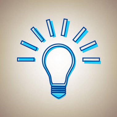 Işık lamba işareti. Vektör. Bej renkli arka plan üzerinde arıza mavi dağılımı ile gökyüzü mavi simge.